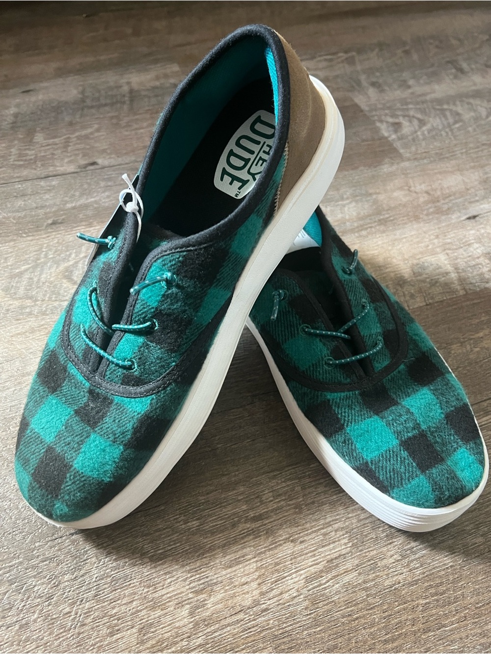Hey Dude Green Conway Buffalo Plaid Slip-On Sneakers- Men's Size 11
